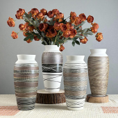 景德镇日式 饰品复古文艺刻纹手工陶瓷水培花瓶酒店摆件 禅意家居装