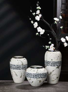 花瓶摆件陶瓷客厅台面干花装饰插花餐桌复古景德镇水养怀旧小陶罐