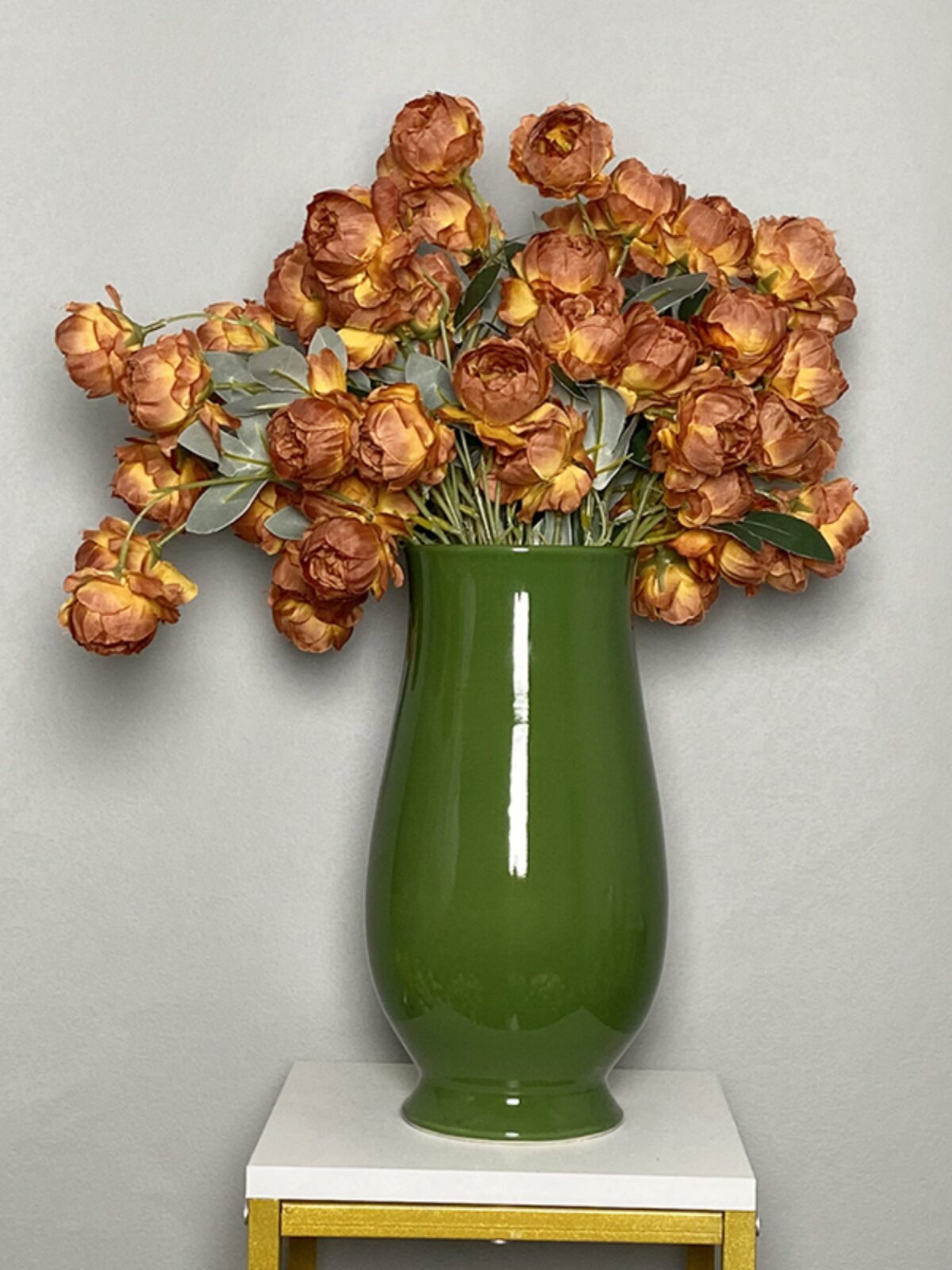 景德镇陶瓷花瓶大口圆肚绿色花瓶瓷器摆件橱窗客厅装饰品插花简约