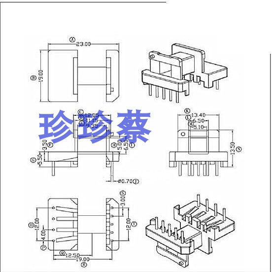 EE19变压器磁芯骨架卧式5+4针排距加宽加EE19磁芯