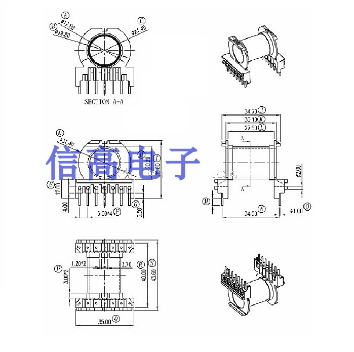 er4220变压器磁芯骨架卧式单槽