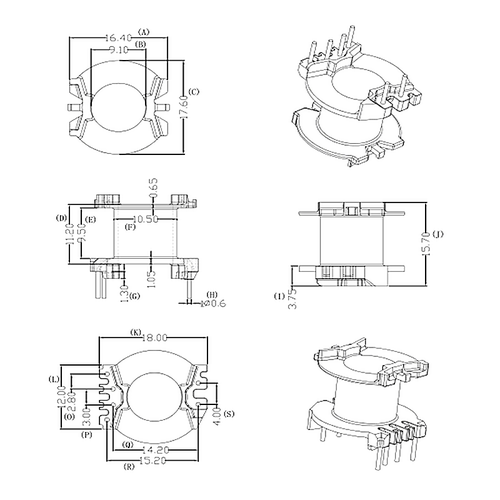 PQ2016磁芯骨架+PQ20变压器电木骨架立式4+2 槽宽9.5