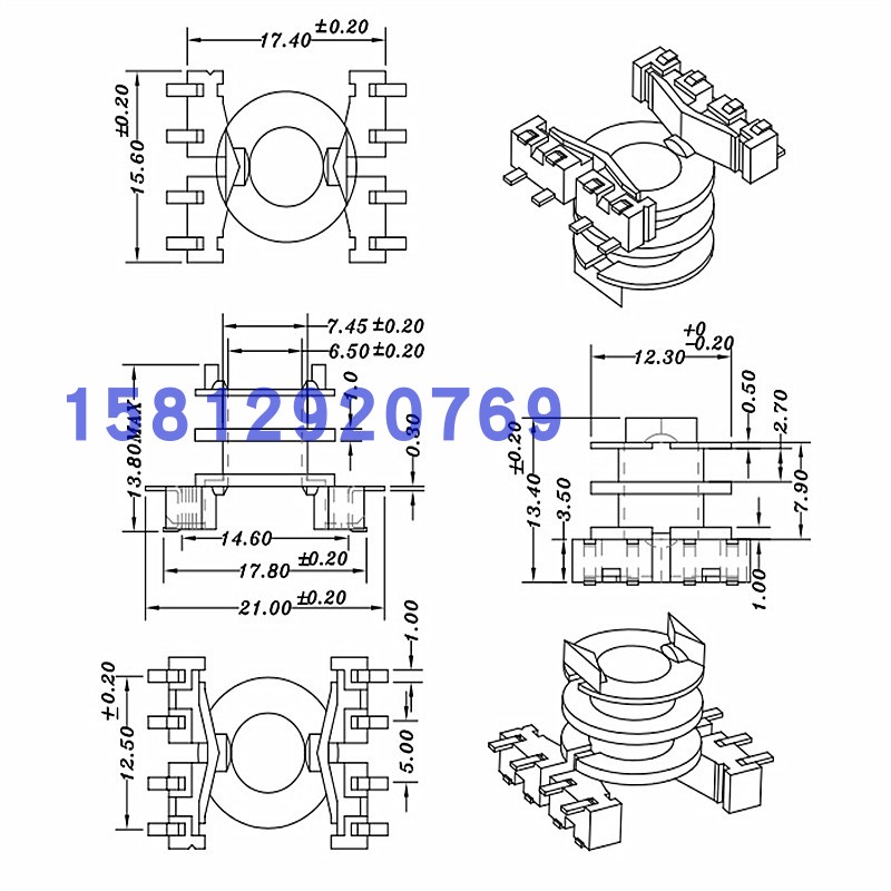 贴片4+4RM6高频变压器磁芯骨架