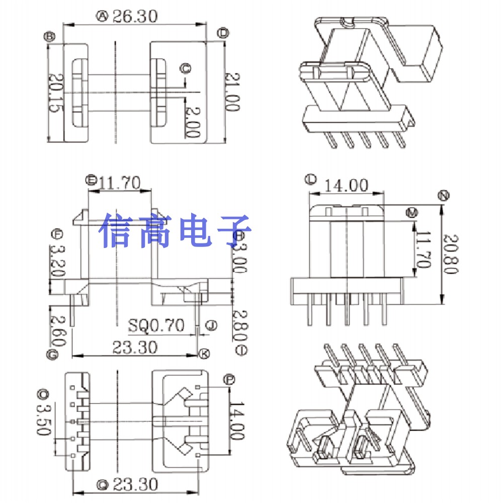 EF21-10变压器磁芯卧式单边加宽5+2针