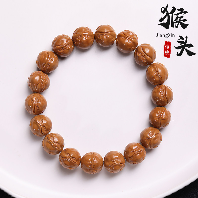 猴头手串桃核雕刻蛙趣三足金蟾圆珠文玩佛珠男女手链单圈龙炎料图片