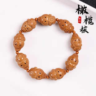 天然橄榄核雕刻拉布布文玩手串可爱labubu单圈核雕文玩男女手把件
