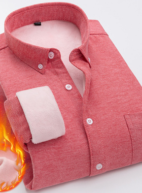 2021冬季男士保暖衬衫纯色牛津纺加绒加厚一体绒保暖衬衣加肥大码