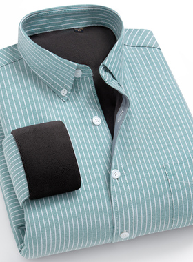 时尚加厚款冬季男士保暖衬衫加绒加厚长袖牛津纺保暖衬衣修身休闲