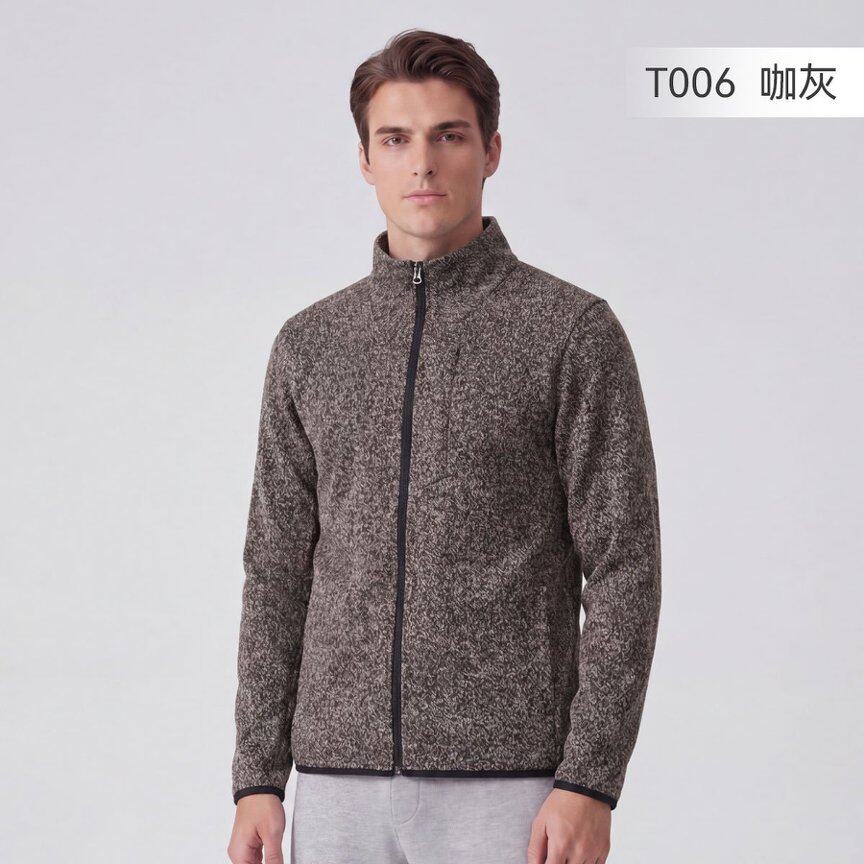 男士立领抓绒夹克休闲保暖加厚拉链外套咖灰色