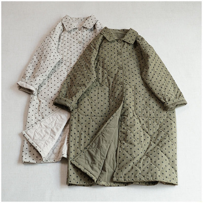 仿丝棉长款日系复古宽松印花棉服