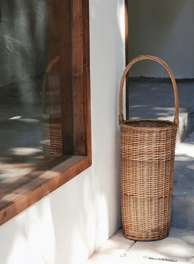 原创设计藤编雨伞架拖把玄关壁橱收纳伞桶瑜伽垫收纳框篮装饰篮