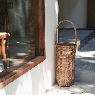 原创设计藤编雨伞架拖把玄关壁橱收纳画轴瑜伽垫收纳框篮装饰篮