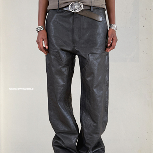 雕塑感马皮双膝裤 皮裤 伐木裤 UNKNOWNWORLD 裤 恶魔季 直筒工装 25FW