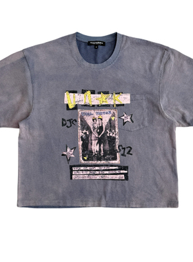 UNKNOWNWORLD 25SS 日晒褪色水洗做旧破坏磨毛短宽混乱印花T恤