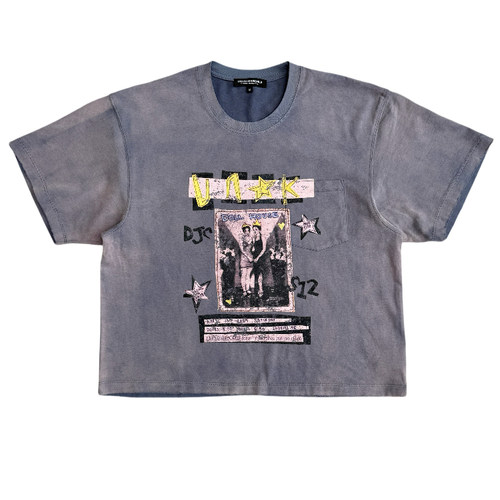 UNKNOWNWORLD 25SS 日晒褪色水洗做旧破坏磨毛短宽混乱印花T恤