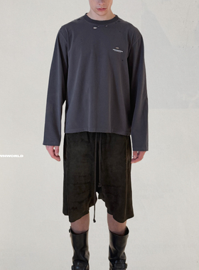 UNKNOWNWORLD 25FW 恶魔季水洗磨毛软糯破坏BASIC基础LOGO长袖T恤