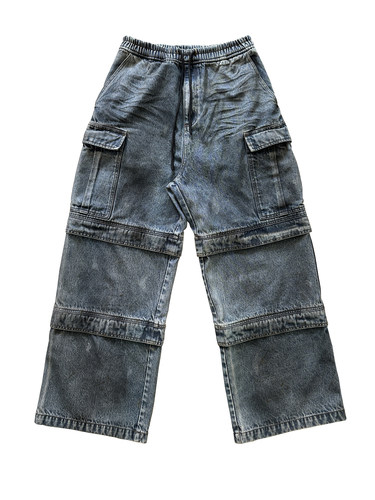 3合1可拆卸短裤油污做旧牛仔裤