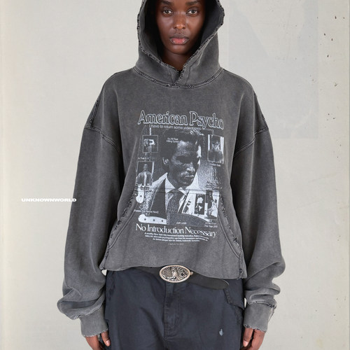 UNKNOWNWORLD 25FW 恶魔季西格玛男人破坏水洗帽衫卫衣