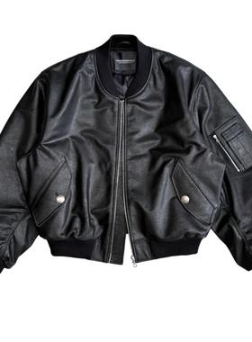 UNKNOWNWORLD 25SS 灼烧牛皮爆裂磨砂质感皮衣棉服Bomber夹克