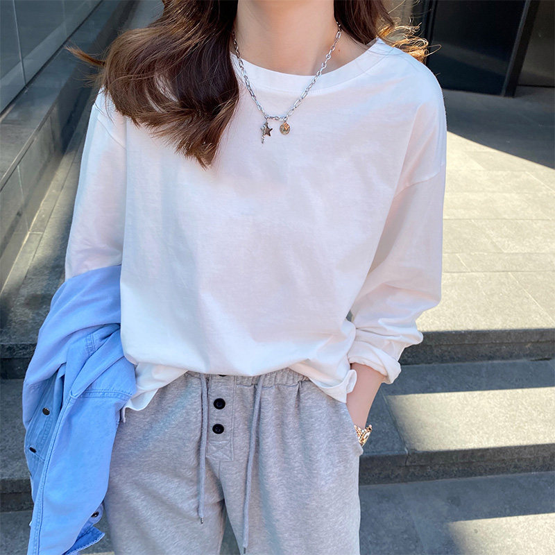 纯棉长袖t恤女士春秋衣外穿2026新款打底衫上衣全棉大码宽松百搭