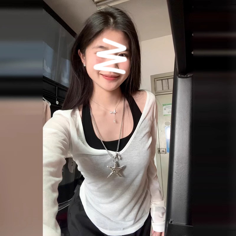 纯欲辣妹修身薄纱防晒罩衫女夏季美式薄款微透两件套长袖t恤上衣