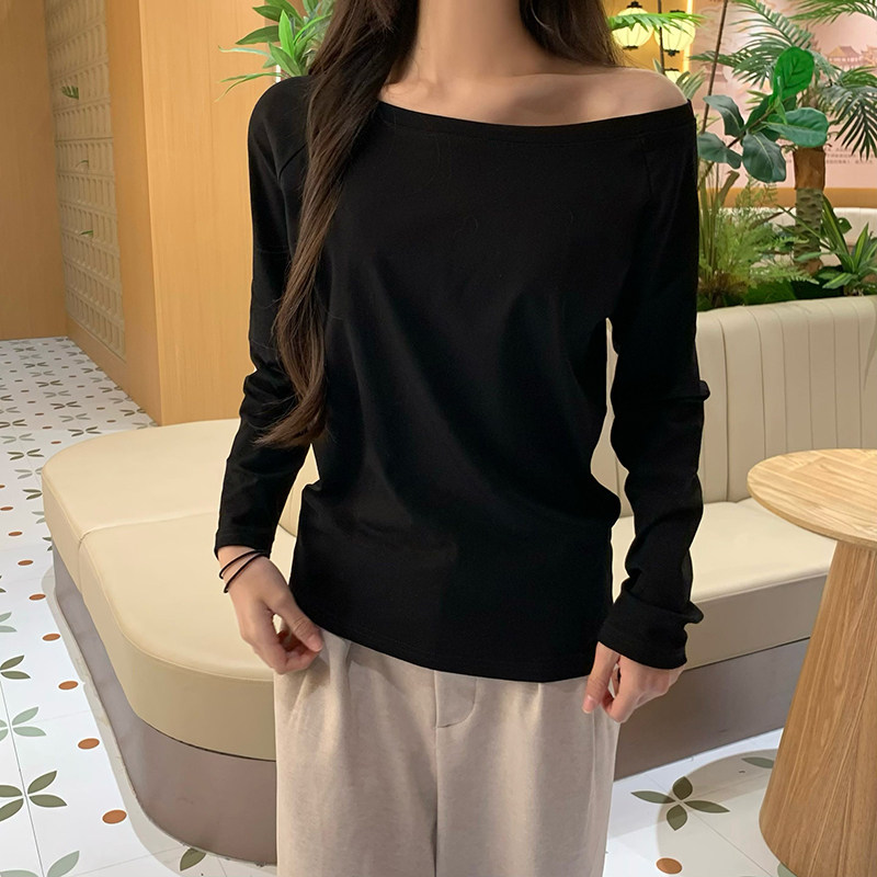 一字领长袖T恤女春秋2026新款简约基础百搭打底衫内搭上衣外穿
