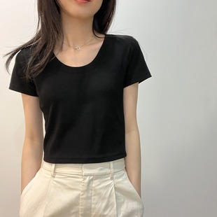 正肩T恤女短袖2026新款爆款夏天巨好看的上衣服短款修身显瘦薄款