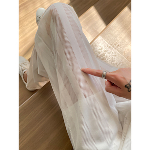 外穿冰丝阔腿裤 薄款 网纱裤 女夏季 防蚊防晒裤 子宽松直筒开叉休闲裤