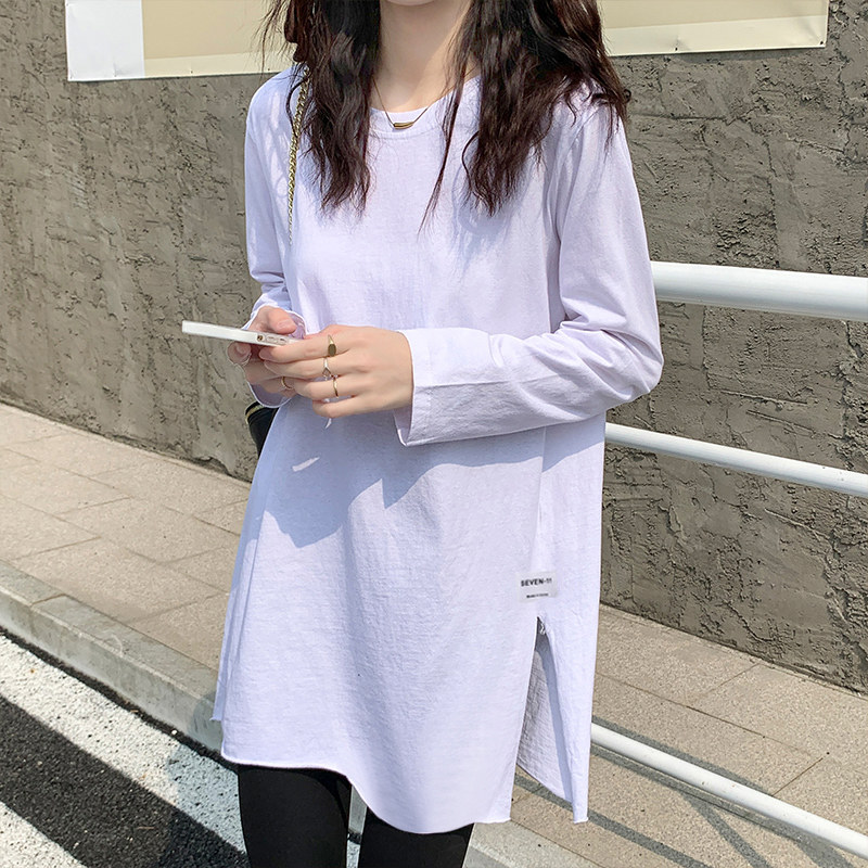 长袖白色纯棉打底衫内搭春秋新款上衣ins小众中长款百搭宽松t恤