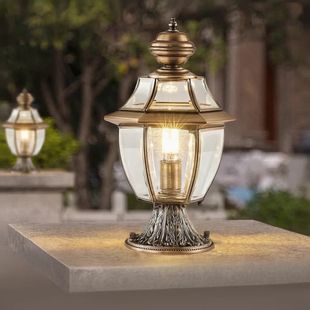 全铜柱头灯欧式户外防水门柱灯别墅庭院大门灯花园家用围栏灯接电