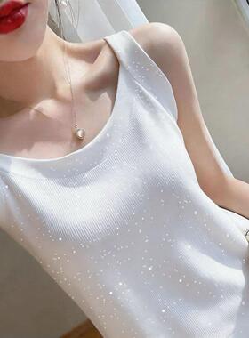 冰丝螺纹洋气爆款满天星小吊带背心女士夏季通勤无袖百搭显瘦上衣