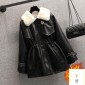 清仓大码 气质收腰皮毛一体机车加绒皮衣外套 胖妹妹时尚 女士装 冬季