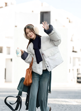 韩系温柔奶蓝色棉服短款棉服面