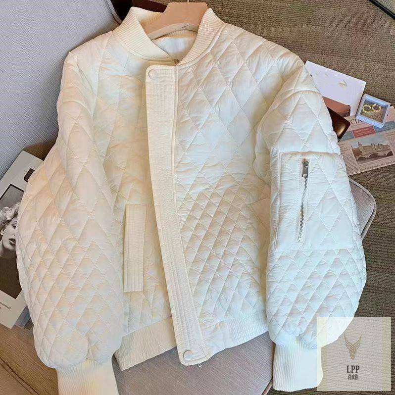 清仓秋冬短款棉衣外套女菱格设计感棒球服飞行夹克气质百搭棉服,男装,时尚防晒服,淘宝优惠券,粉丝福利购,淘宝优惠卷