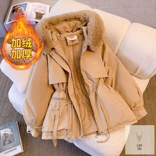 冬季棉服女百搭中长款真毛领派克服加绒加厚棉衣外套女潮