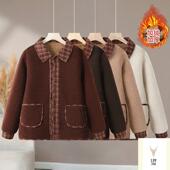 清仓洋气妈妈装 冬颗粒绒翻领夹克宽松保暖上衣拼接格加绒加厚外套