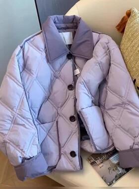 清仓高级感撞色翻领夹棉棉服外套女秋冬款时髦洋气轻薄棉衣少女潮