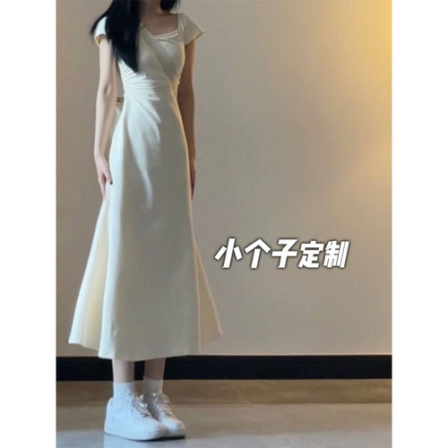 145小矮个子法式纯欲短袖洋装女收腰a字包臀中长版xs码显高夏季
