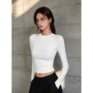 针织衫女款2026新款春秋修身长袖打底衫通勤显瘦纯色休闲短款上衣