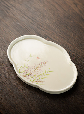 釉下彩手绘陶瓷茶盘家用茶台茶具套装干泡台壶承茶托盘茶具配件