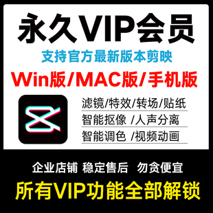 剪映svip永久会员win电脑版 苹果Mac手机安卓剪辑解锁功能滤镜特效