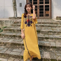 Mùa hè Thái Lan Du lịch Quốc gia Gió thêu Phụ nữ Nepal Kỳ nghỉ Loose Váy dài Bãi biển Bãi biển - Váy dài đầm dài tay