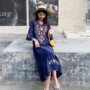 Du lịch Thái Lan retro váy dài boho kỳ nghỉ gió gió tay áo thêu bông kích thước lớn váy - Váy dài đầm thu đông dài tay