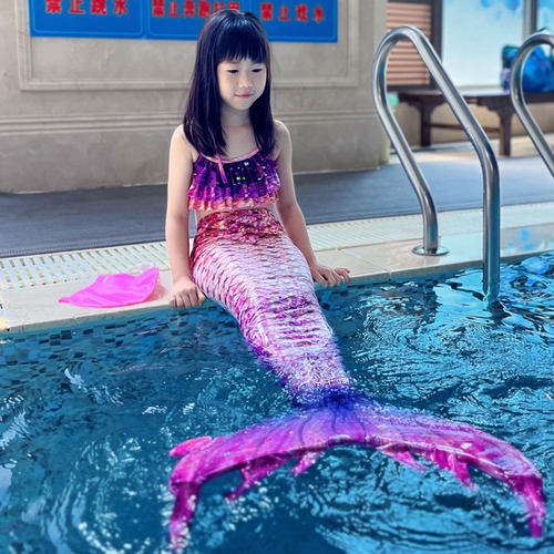 新款女童宝宝爱丽儿美人鱼尾巴分体比基尼温泉度假拍照表演游泳衣