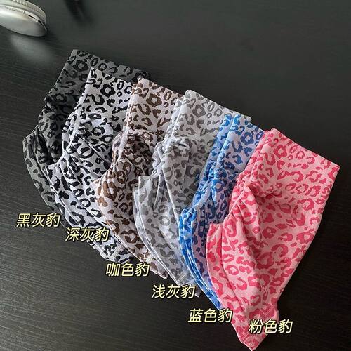 女外穿性感豹纹瑜伽短裤跑步专用运动裤褶皱高腰提臀健身三分裤夏
