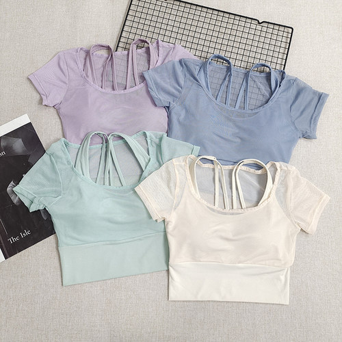 短袖瑜伽服女带胸垫健身服普拉提