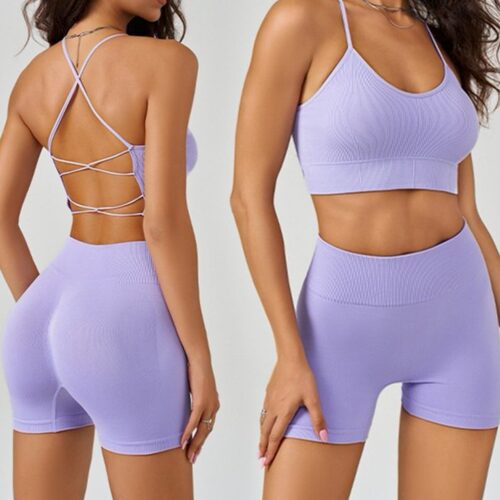 跨境欧美露背紧身性感交叉美背速干瑜伽bra背心细肩带运动文胸女