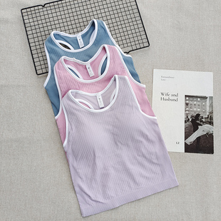 撞色EBB工字运动背心 透气排汗带胸垫短款瑜伽上衣健身显瘦美背