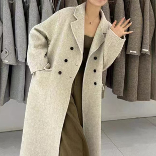 韩版宽松高级感双面羊毛大衣女春秋冬基础款西装领双排扣毛呢外套