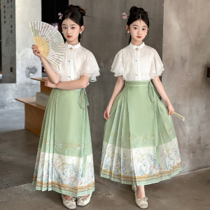 马面裙女童汉服套装春秋2024女孩唐装中大儿童国风裙子国潮风古装